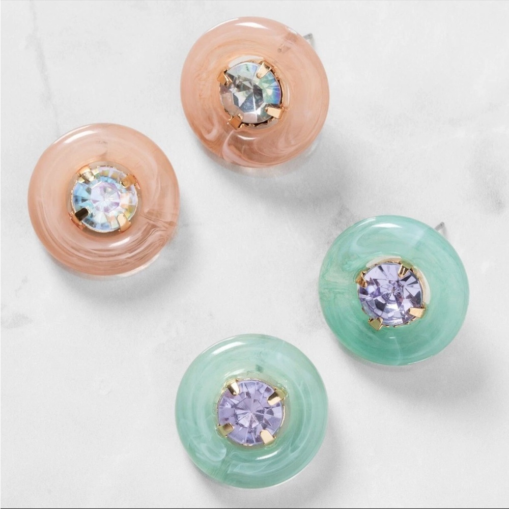 Plunder Design Fashion Jewelry Winnie Green Pink Crystal Stud Post Earrings Set